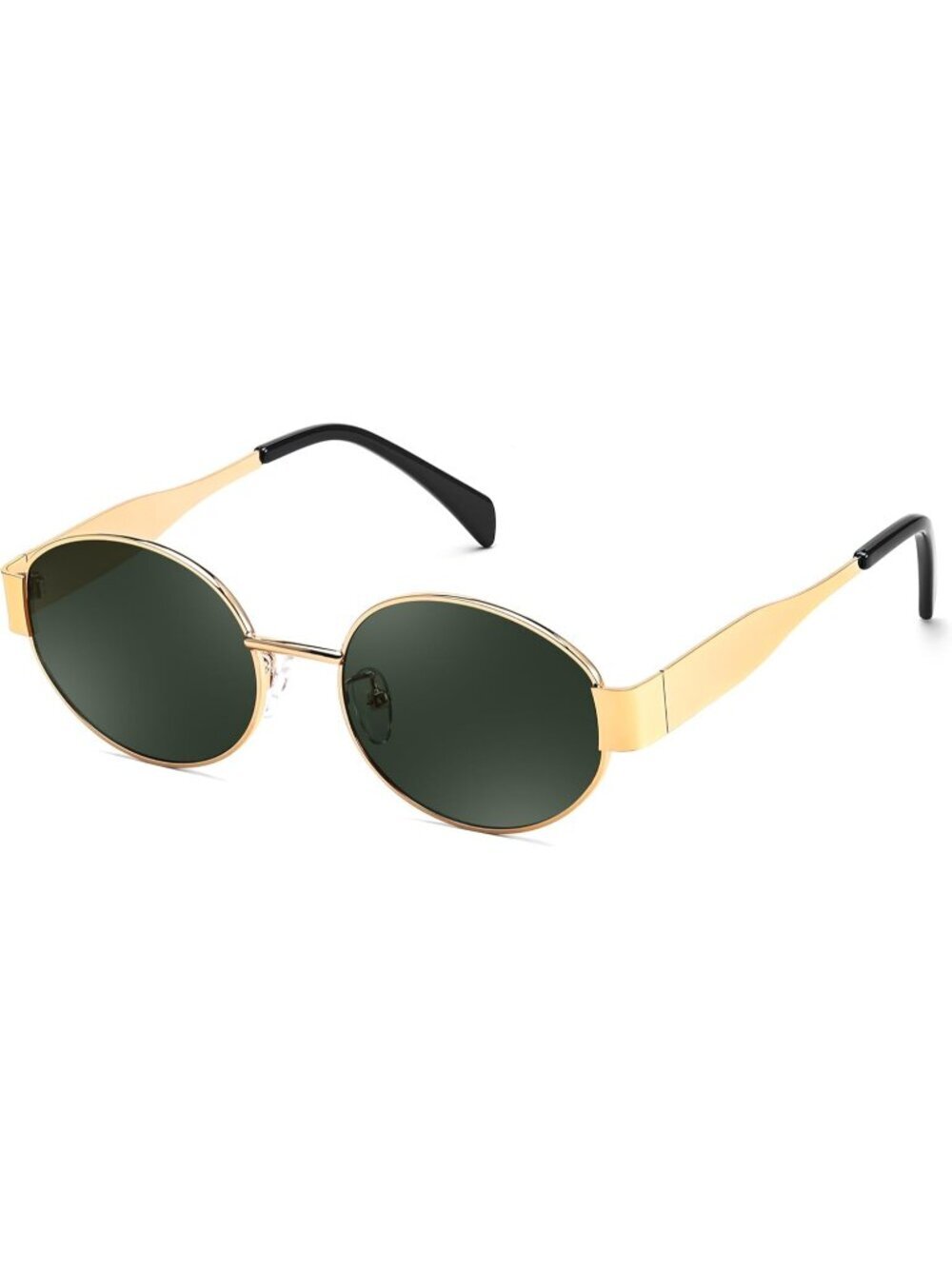 Women's Black Green Small Metal Frame Trendy Retro Oval Sunglasses UV400 Shades